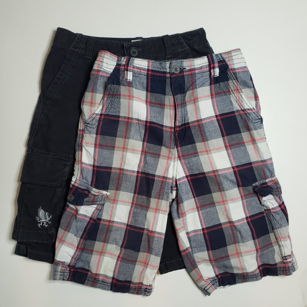 Set of 2 Canyon River Blues Shorts Adjustable Waist Boys Size 18 XL Cargo Plaid